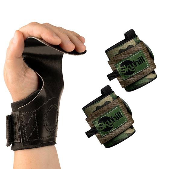 Kit Hand Grip Competition Skyhill e Munhequeira Elástica Camuflada Imagem de Kit Hand Grip Competition Skyhill e Munhequeira Elástica Camuflada
