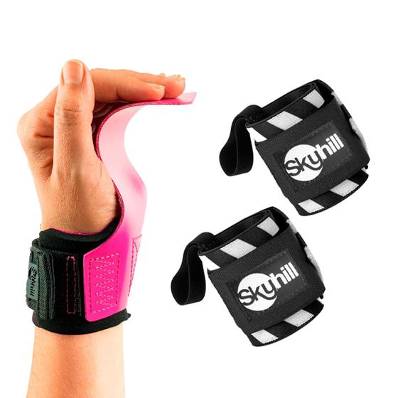 Imagem de Kit Hand Grip Legacy Skyhill Neo Pink e Munhequeira Elástica