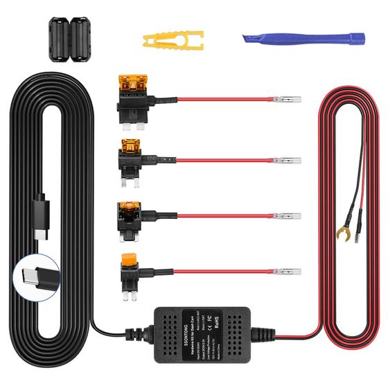 Imagem de Kit Hardwire para Dash Cam - USB Tipo C 12V-24V para 5V com Cabo de 4m