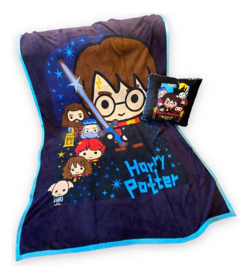 Imagem de Kit Harry Potter Almofada + Cobertor Personagens Hogwarts Presente Geek Friozinho Cobertor Sofá Quentinho