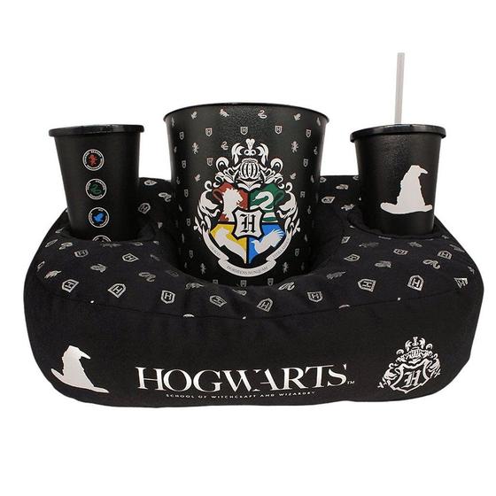 Imagem de Kit Harry Potter Hogwarts Almofada Suede + Balde Pipoca + 2 Copos Oficial Warner Bros