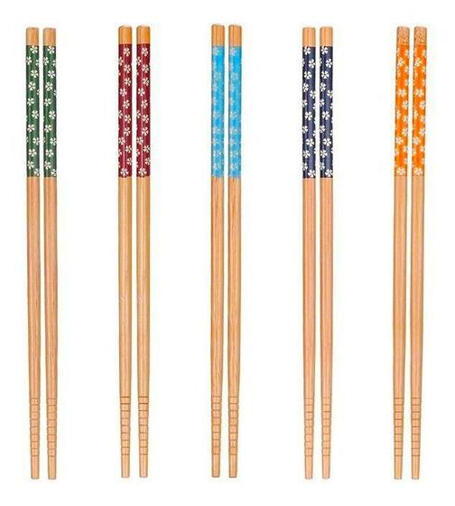 Imagem de Kit Hashi De Bambu Reutilizável Estampa Colorida Japonês Com 5 Pares