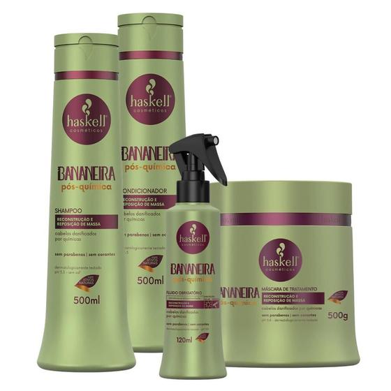 Imagem de Kit Haskell Bananeira Shampoo Cond. Máscara 500Ml/Gr Fluido