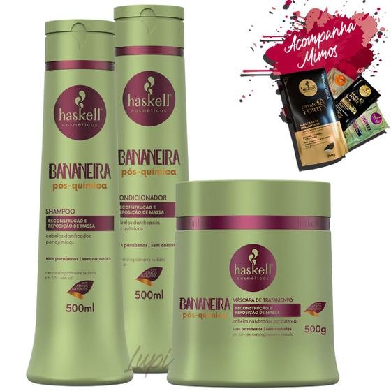 Imagem de Kit Haskell Bananeira Shampoo Condicionador Mascara 500g