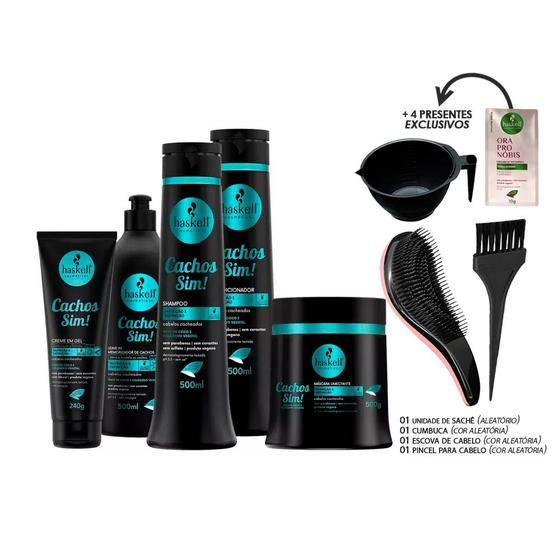 Imagem de Kit Haskell Cachos Sim Completo 500ml 5 Itens +Kit Presente