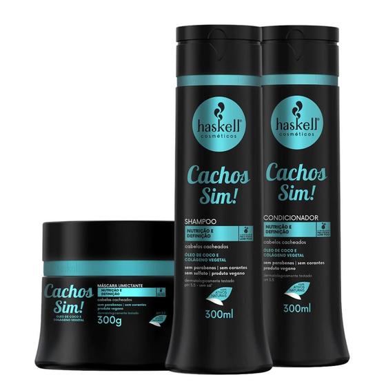 Imagem de Kit Haskell Cachos Sim Nutrição e Hidratação Shampoo, Condicionador e Máscara 300ml/g