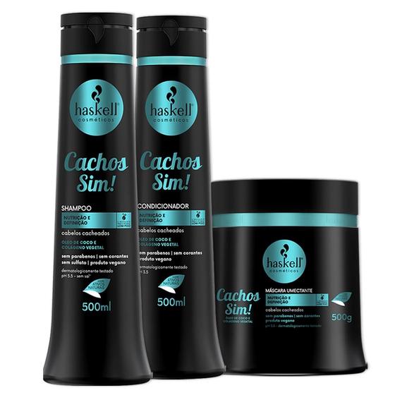 Imagem de Kit Haskell Cachos Sim Sh Condicionador E Mascara 500Ml