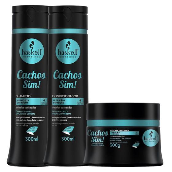 Imagem de Kit Haskell Cachos Sim Shampoo 300ML 1 Condicionador 300ML 1 Mascara 300ML