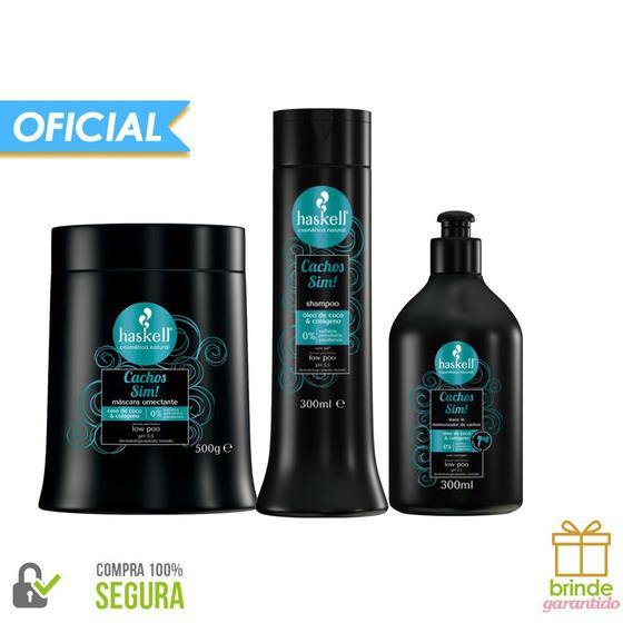 Kit Haskell Cachos Sim! Shampoo 300ml Mascara 500g e Leave in 300ml Menor preço em Kit Haskell Cachos Sim! Shampoo 300ml Mascara 500g e Leave in 300ml