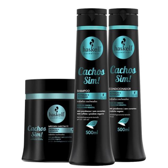 Imagem de Kit Haskell Cachos Sim Shampoo, Cond. E Máscara (500Ml/G)