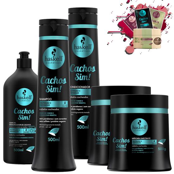 Imagem de Kit Haskell Cachos Sim Shampoo Cond Leave 500g Masc 1kg