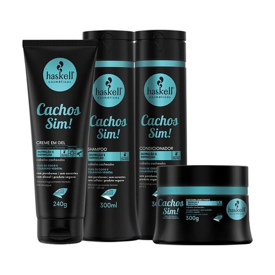 Imagem de Kit Haskell Cachos Sim Shampoo Cond Masc E Creme Gel 300ml