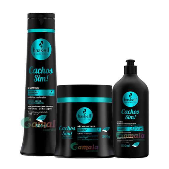 Imagem de Kit Haskell Cachos Sim Shampoo Mascara E Leave In 500ml