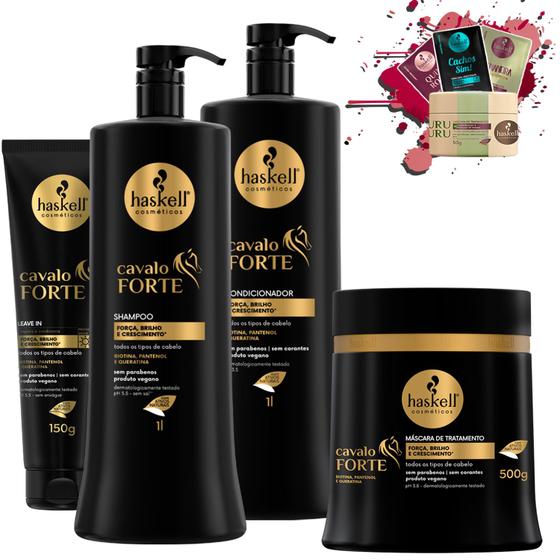 Imagem de Kit Haskell Cavalo Forte Sh Cond 1l Masc 500g Leave in