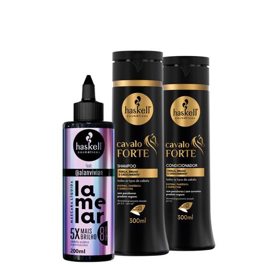 Imagem de Kit Haskell Cavalo Forte Shampoo Condicionador e Lamelar Máscara líquida (3 produtos)