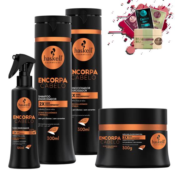 Imagem de Kit Haskell Encorpa Cabelo Sh Cond Masc 300 Fluido 4 Itens