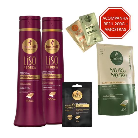 Imagem de Kit Haskell Liso C Forca Shampoo E Cond 500ml + Dose Cavalo