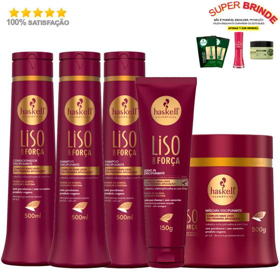Imagem de Kit Haskell Liso Com Força 500ml Completo 5 Itens 2 Shampoos