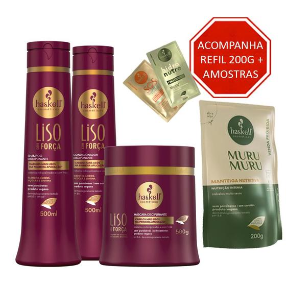 Imagem de Kit Haskell Liso Com Força P/ cabelo Liso Com Frizz 500ml