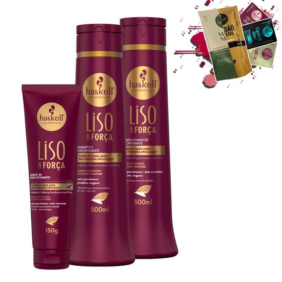 Imagem de Kit Haskell Liso Com Força Sh Cond 500ml Finalizador 150ml