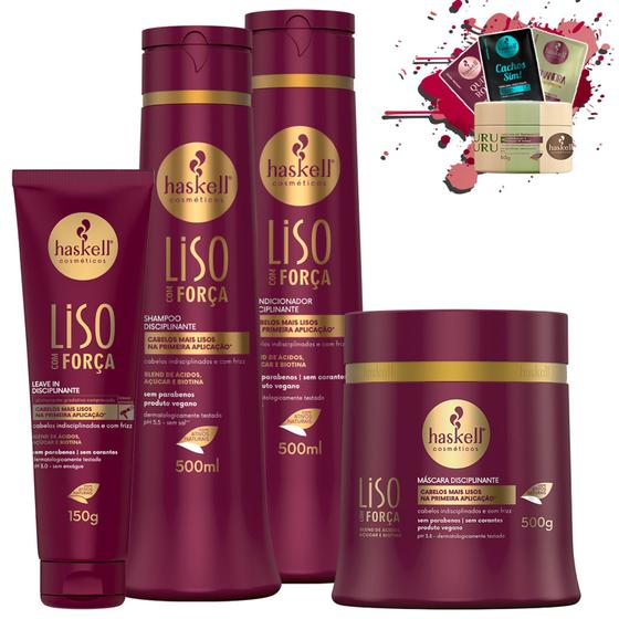 Imagem de Kit Haskell Liso Com Força Sh Cond Mascara 500g Finalizador