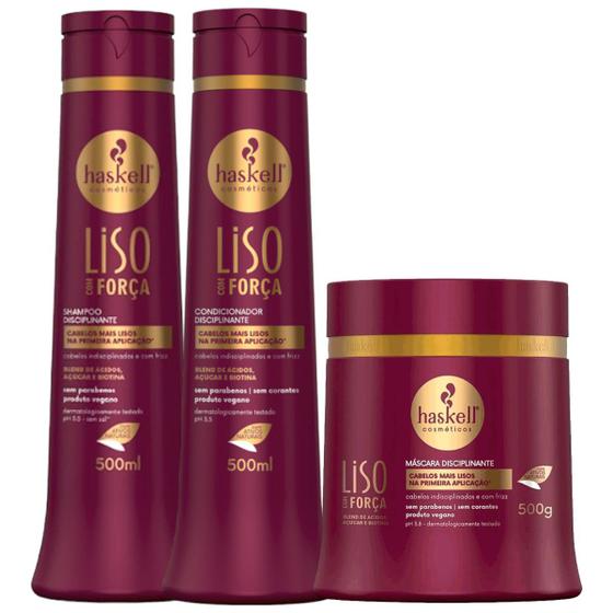 Imagem de Kit Haskell Liso com Força Shampoo 500ML 1 Condicionador 500ML 1 Mascara 500ML