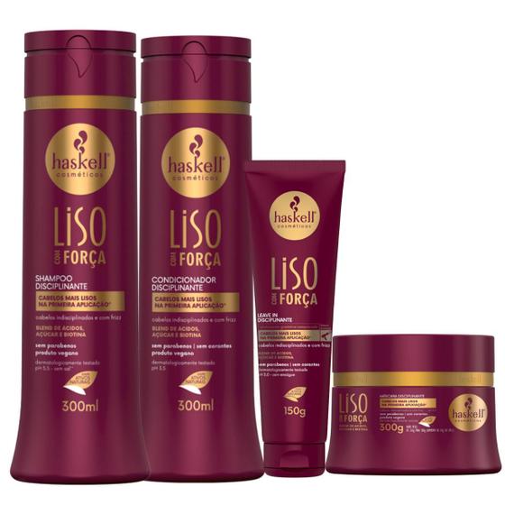 Imagem de Kit Haskell Liso Com Força Tratamento Disciplinante Linha Completa 4 Produtos