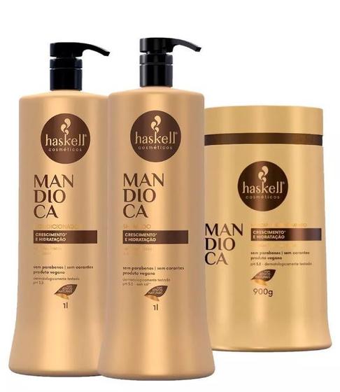 Imagem de Kit Haskell Mandioca Máscara Hidratante 900g Shampoo Condicionador 1000ml