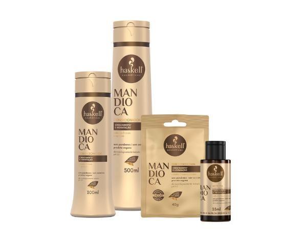 Imagem de Kit Haskell Mandioca Shampoo 500ml, Dose concentrada 40g, Condicionador 300ml, Nectavita 35ml (4 produtos)