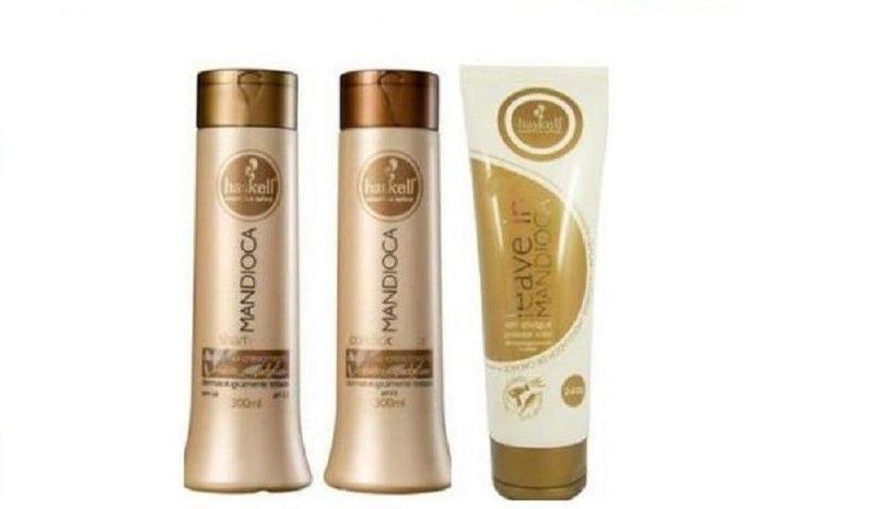 Imagem de Kit Haskell Mandioca Shampoo Condicionador 300ml Leave in 240g