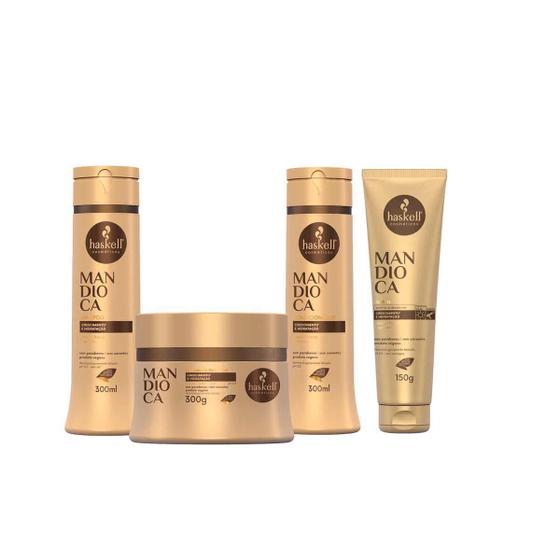 Imagem de Kit Haskell Mandioca Shampoo + Condicionador 300ml Máscara 250g + Leave-in