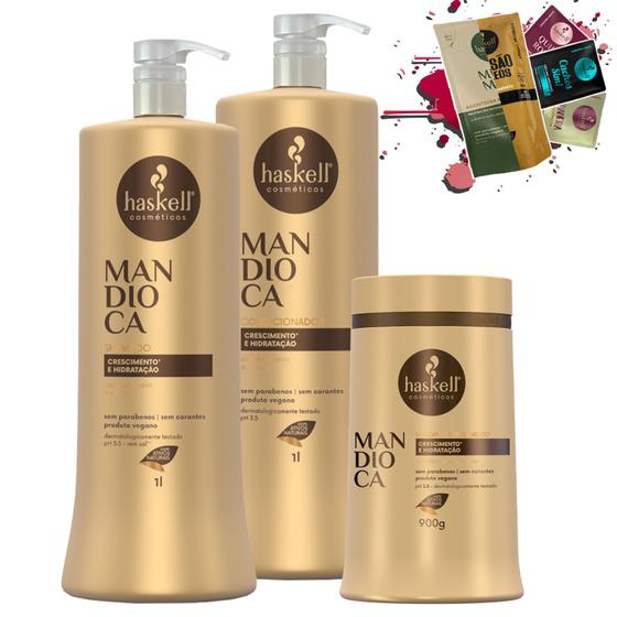 Imagem de Kit Haskell Mandioca Shampoo Condicionador Mascara 1L