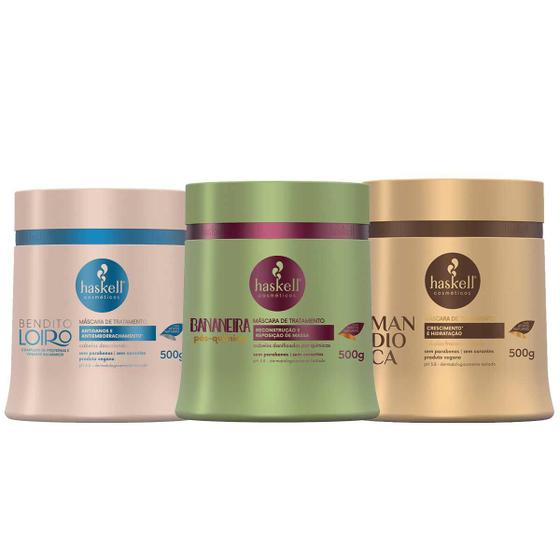 Kit Haskell Máscara Banan. Bend. Mand. 500g Cronograma Capilar Kit de Tratamento para Cabelos