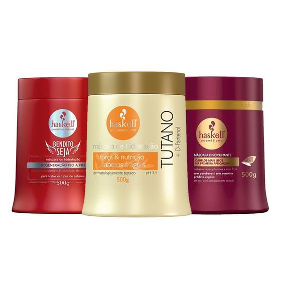 Kit Haskell Máscara Bend. Tut. Liso. 500g Cronograma Capilar Kit de Tratamento para Cabelos
