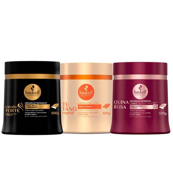Kit Haskell Máscara Cav. Tut. Quina. 500g Cronograma Capilar Kit de Tratamento para Cabelos