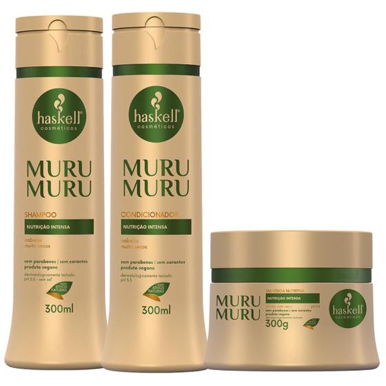 Imagem de Kit Haskell Murumuru Shampoo, Condicionador e Máscara 300g/ml Nutrição Intensa Para Cabelos Muito Secos