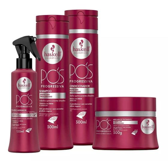 Imagem de Kit Haskell Pós Progressiva Cabelos Quimicamente Danificados P 300ml - 4 Produtos  