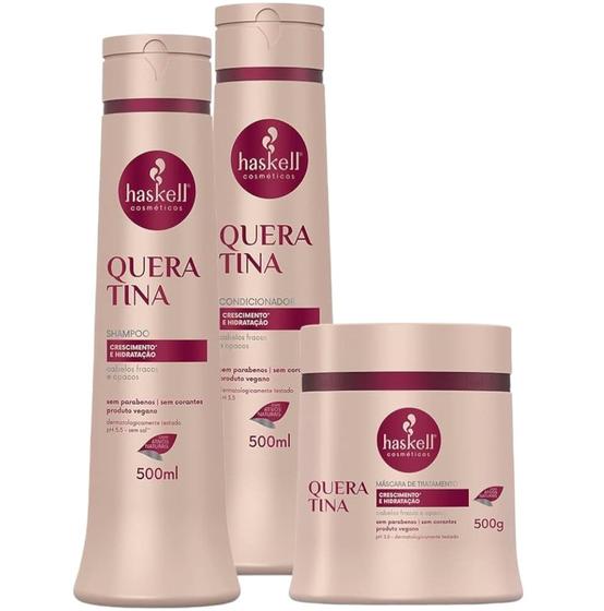 Imagem de Kit Haskell Queratina Shampoo 500ML 1 Condicionador 500ML  1 Mascara 500ML