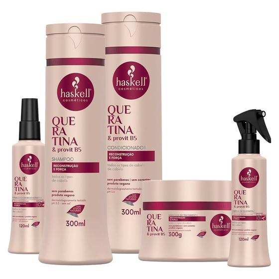 Imagem de Kit Haskell Queratina Shampoo Condicionador Máscara 300ml/g Finalizador Carga Queratina