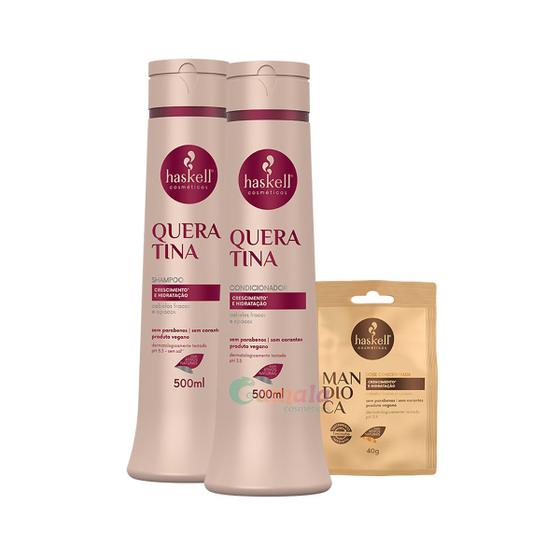 Imagem de Kit Haskell Queratina Shampoo E Condic 500ml + Dose Mandioca