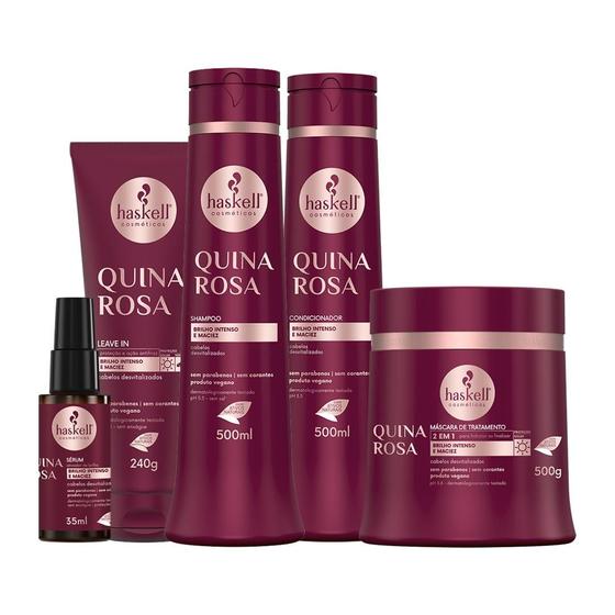 Imagem de Kit Haskell Quina Rosa Sh Cond Masc Leave in e Serum 500ml