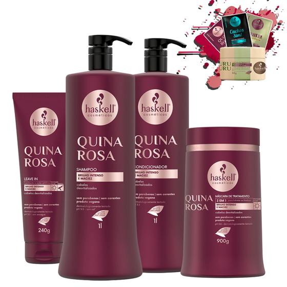 Imagem de Kit Haskell Quina Rosa Sh Condicionador Mascara 1l Leave-in