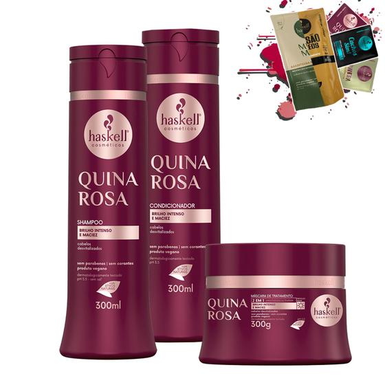 Imagem de Kit Haskell Quina Rosa Shampoo Condicionador Mascara 250g