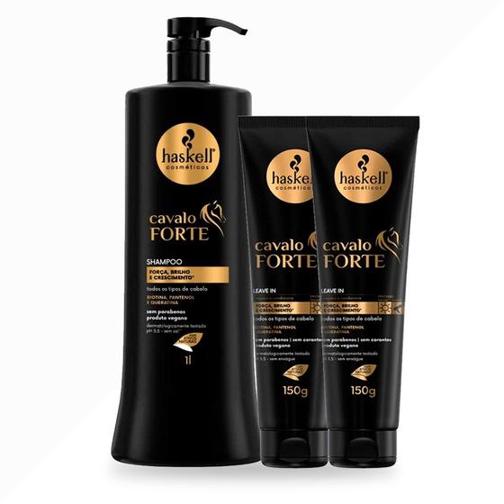 Imagem de Kit Haskell Shampoo Cavalo Forte 1 Litro + 2 Leave In Cavalo