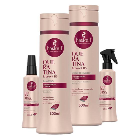 Imagem de Kit Haskell Shampoo Condicionador 300ml Leave-in Carga Queratina 120ml
