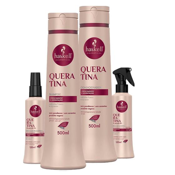 Imagem de Kit Haskell Shampoo Condicionador 500ml Leave-in Carga Queratina