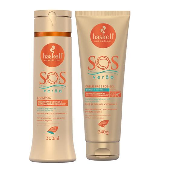 Imagem de  Kit Haskell SOS Verão Pré e Pós Sol Shampoo 300ml  e Creme Leave In Mutifuncional 240g