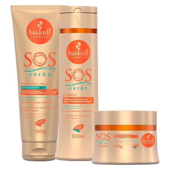 Imagem de Kit Haskell Sos Verão Shampoo Máscara E Creme Pos Sol 300Ml