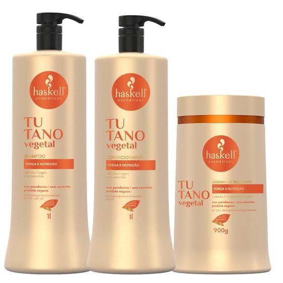 Imagem de Kit Haskell Tutano Vegetal  Shampoo e Condicionador 1 Litro +  Máscara 900G
