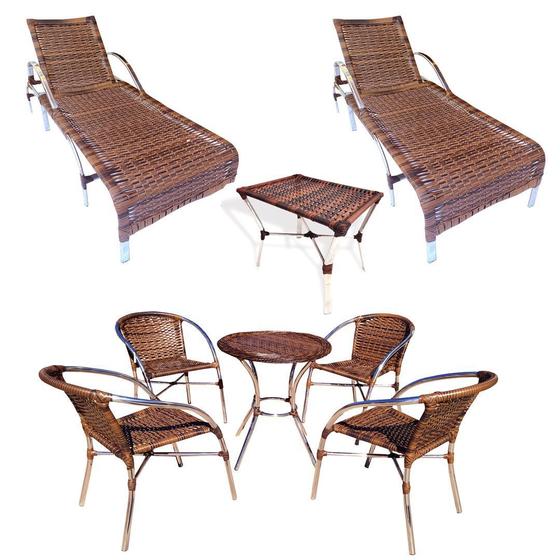 Imagem de Kit hawaii 2 espreguiçadeiras c/ regulagem + 2 mesas + 4 cadeiras, jardim, varanda, churrasqueira, piscina, gourmet, edicula, churrasqueira